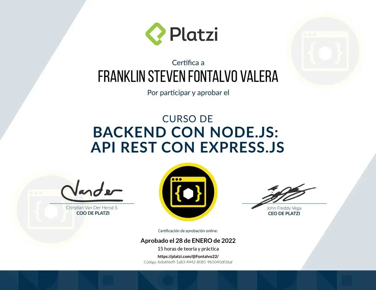 Node.js Backend certificate