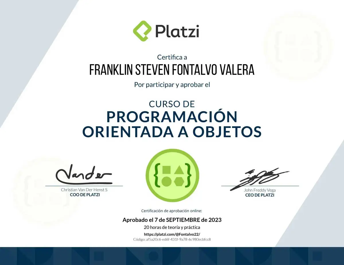 Object-Oriented Programming certificate